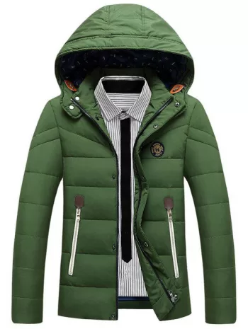 Zipper Up Patch Design Padded Hooded Jacket